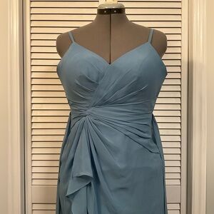 Azazie Emerald Steel Blue - A-Line Ruffled Chiffon Dress, Women’s size A2